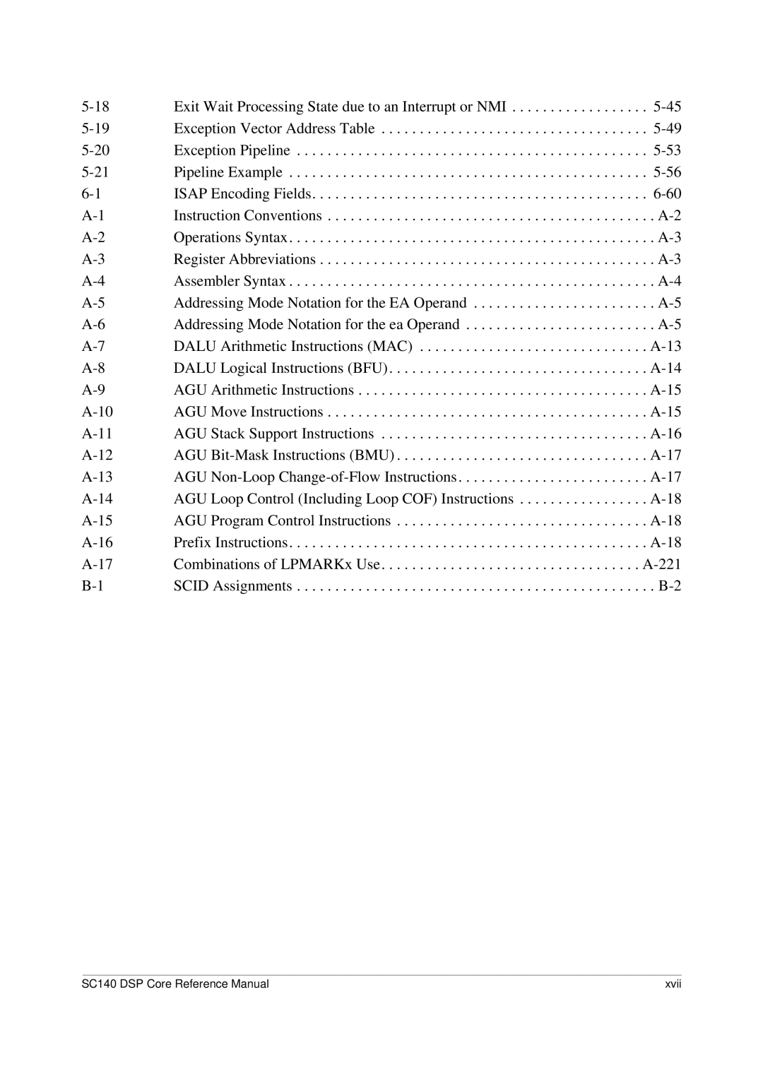 Freescale Semiconductor specifications SC140 DSP Core Reference Manual Xvii 