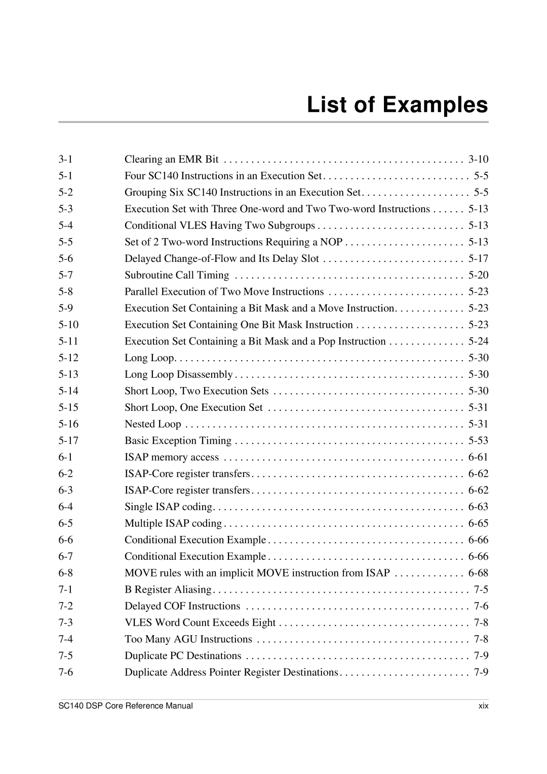 Freescale Semiconductor SC140 specifications List of Examples 