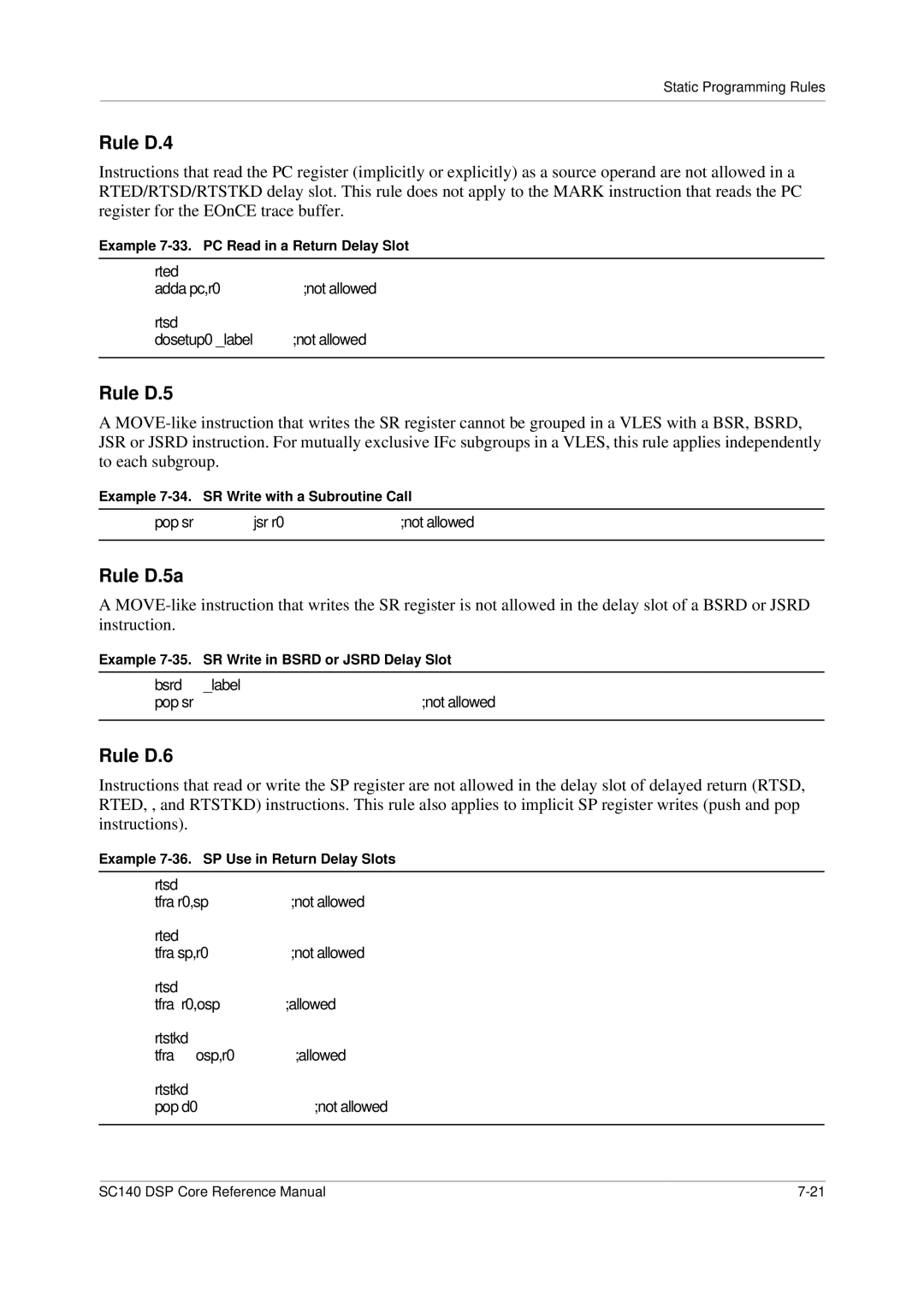 Freescale Semiconductor SC140 specifications Rule D.4, Rule D.5a, Rule D.6 