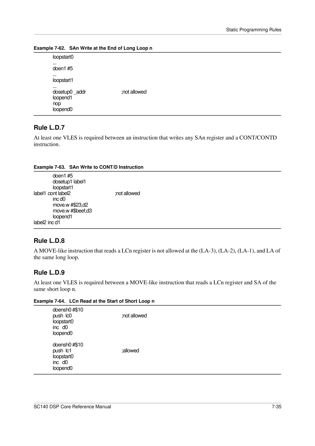 Freescale Semiconductor SC140 specifications Rule L.D.7, Rule L.D.8, Rule L.D.9 