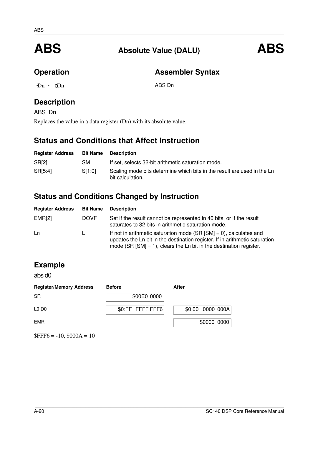 Freescale Semiconductor SC140 specifications Abs 