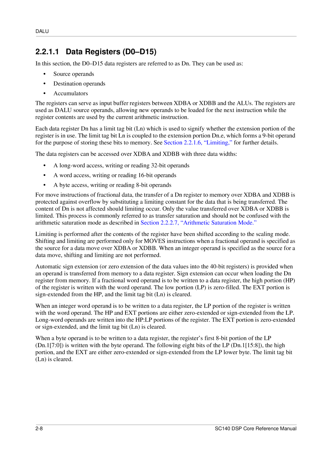 Freescale Semiconductor SC140 specifications Data Registers D0-D15 