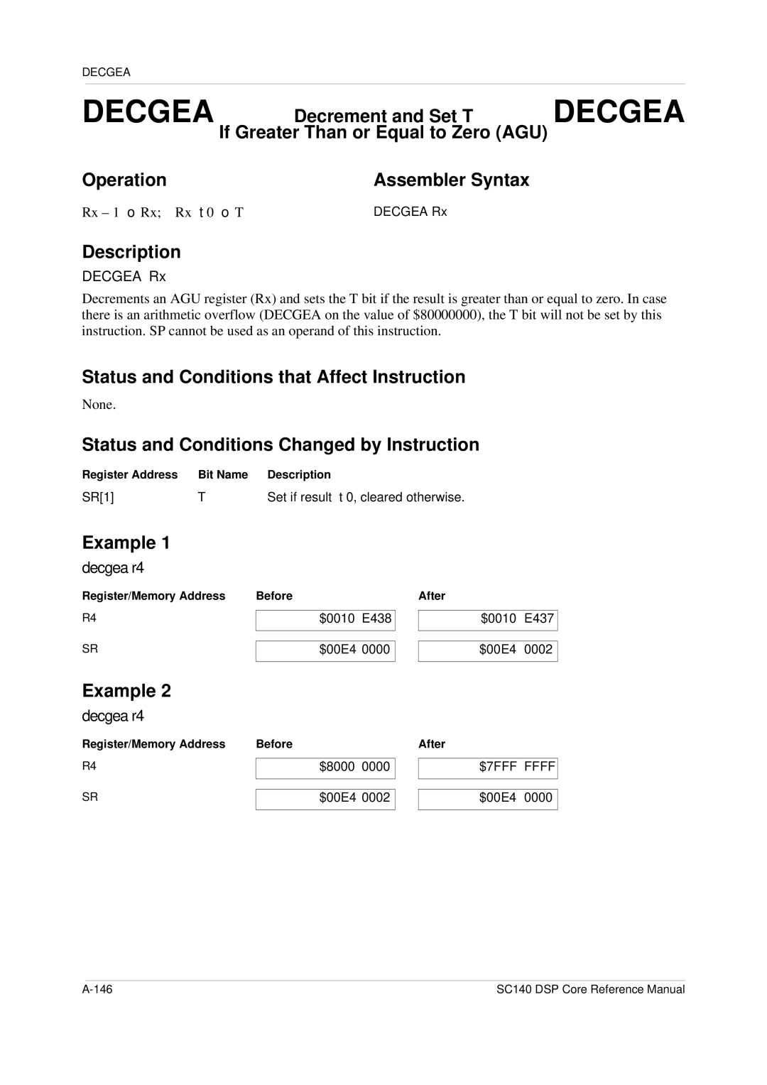 Freescale Semiconductor SC140 specifications Decgea r4, Rx 1 → Rx Rx ≥ 0 → T, Decgea Rx 