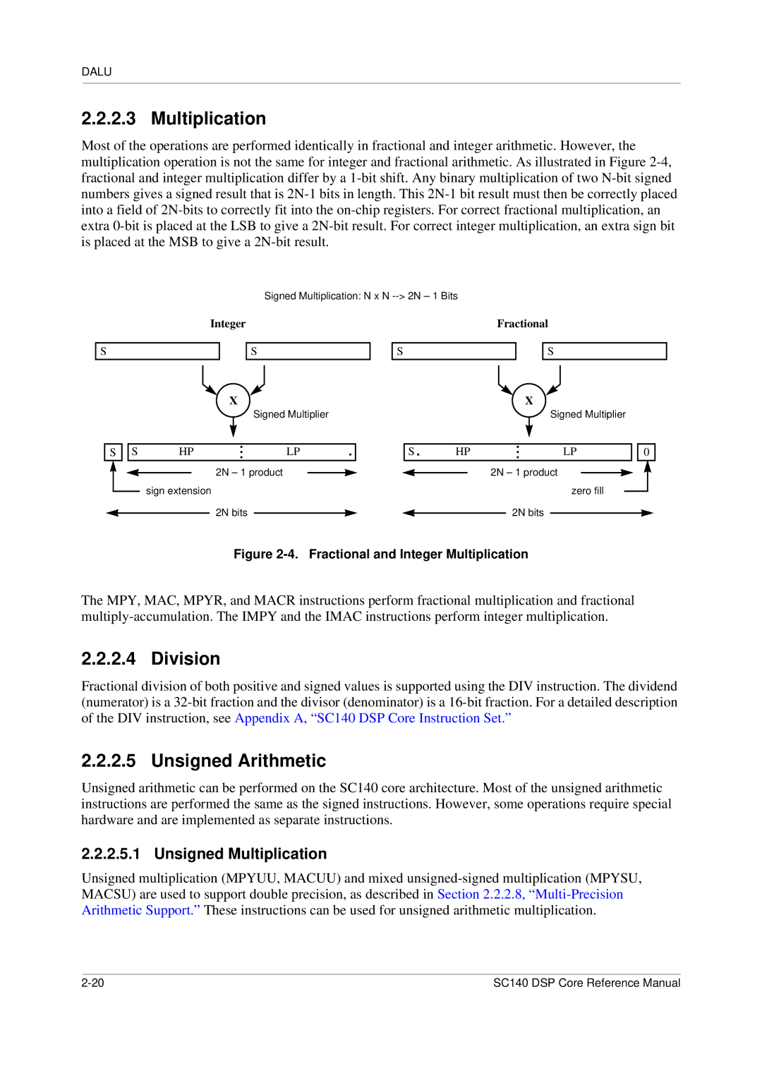 Freescale Semiconductor SC140 specifications Division, Unsigned Arithmetic, Unsigned Multiplication 