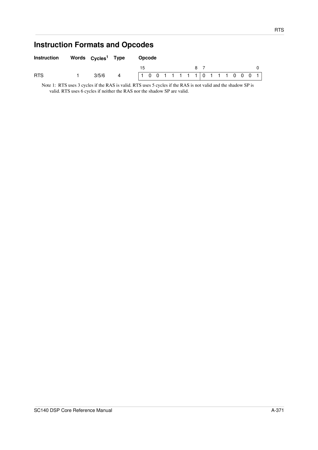 Freescale Semiconductor SC140 specifications Rts 