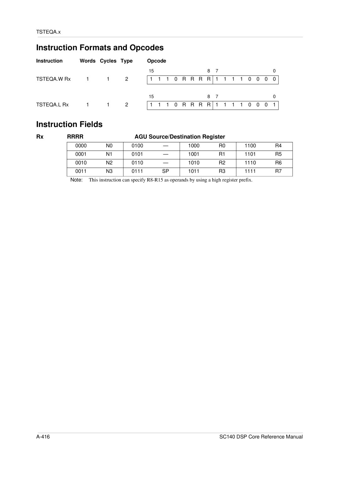 Freescale Semiconductor SC140 specifications Tsteqa.W Tsteqa.L 