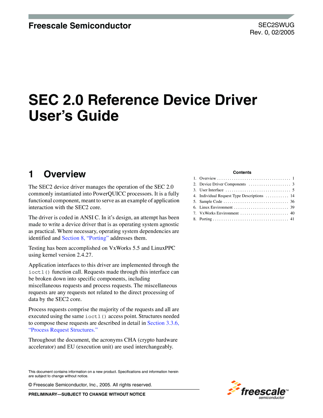 Freescale Semiconductor SEC2SWUG specifications Overview, Freescale Semiconductor 