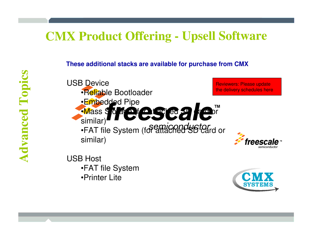 Freescale Semiconductor TWR-MCF52259-Ethenet manual Advanced Topics CMX Product Offering Upsell Software 