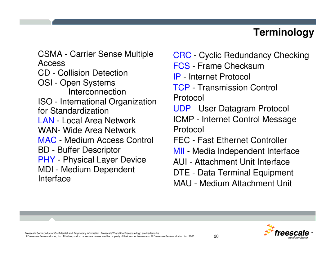 Freescale Semiconductor TWR-MCF52259-Ethenet manual Terminology 