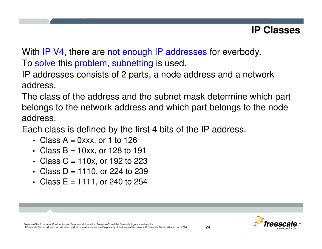 Freescale Semiconductor TWR-MCF52259-Ethenet manual IP Classes 