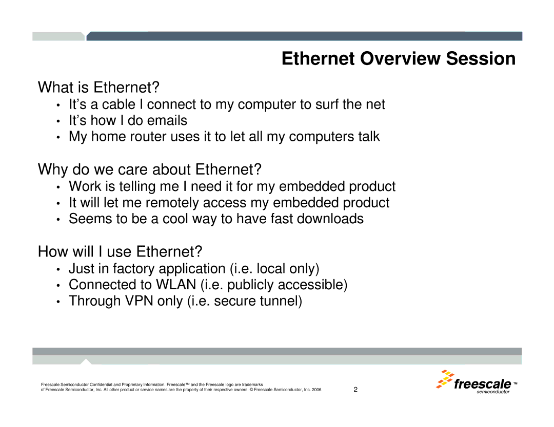 Freescale Semiconductor TWR-MCF52259-Ethenet manual Ethernet Overview Session 