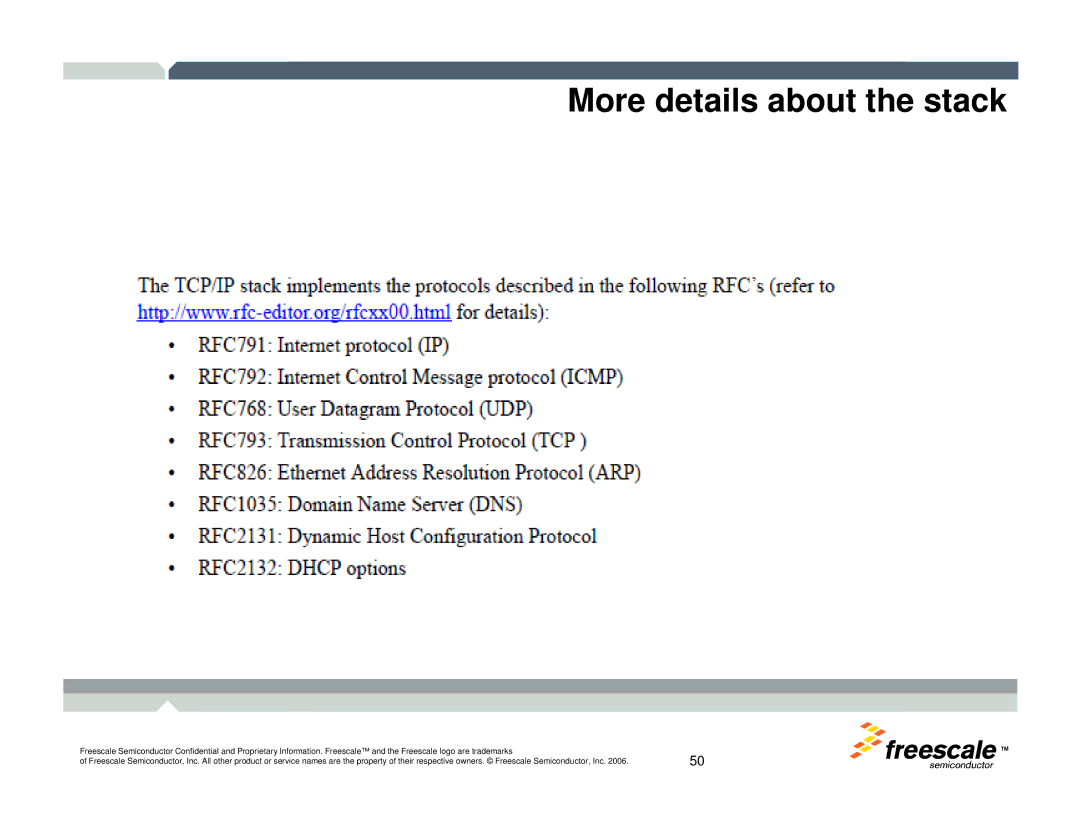 Freescale Semiconductor TWR-MCF52259-Ethenet manual More details about the stack 