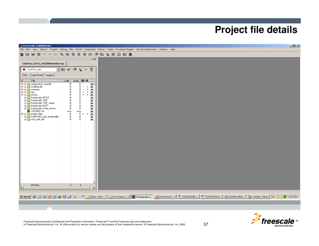 Freescale Semiconductor TWR-MCF52259-Ethenet manual Project file details 