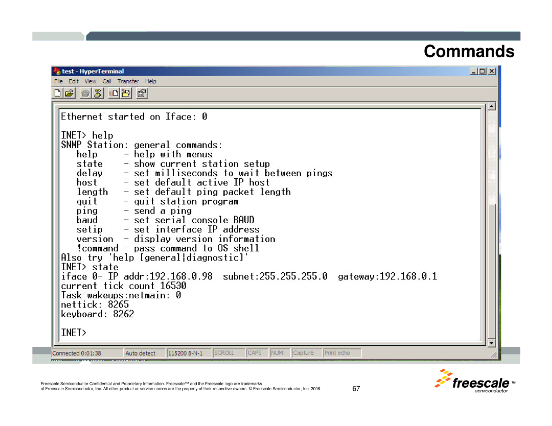 Freescale Semiconductor TWR-MCF52259-Ethenet manual Commands 