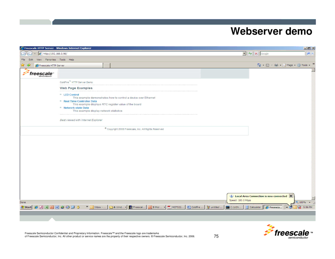 Freescale Semiconductor TWR-MCF52259-Ethenet manual Webserver demo 