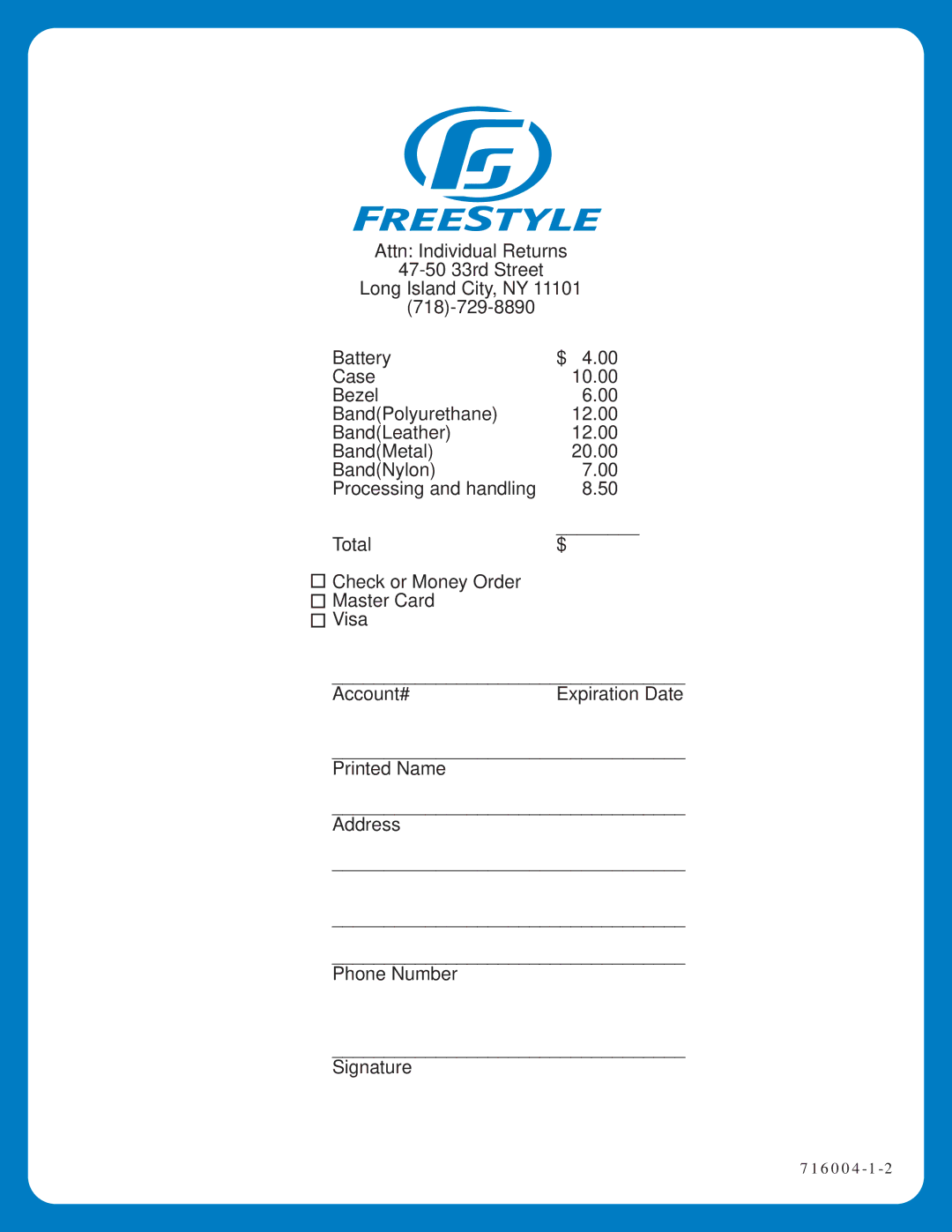 Freestyle 634 Xterra, 716 Xterra operating instructions 716004-1-2 