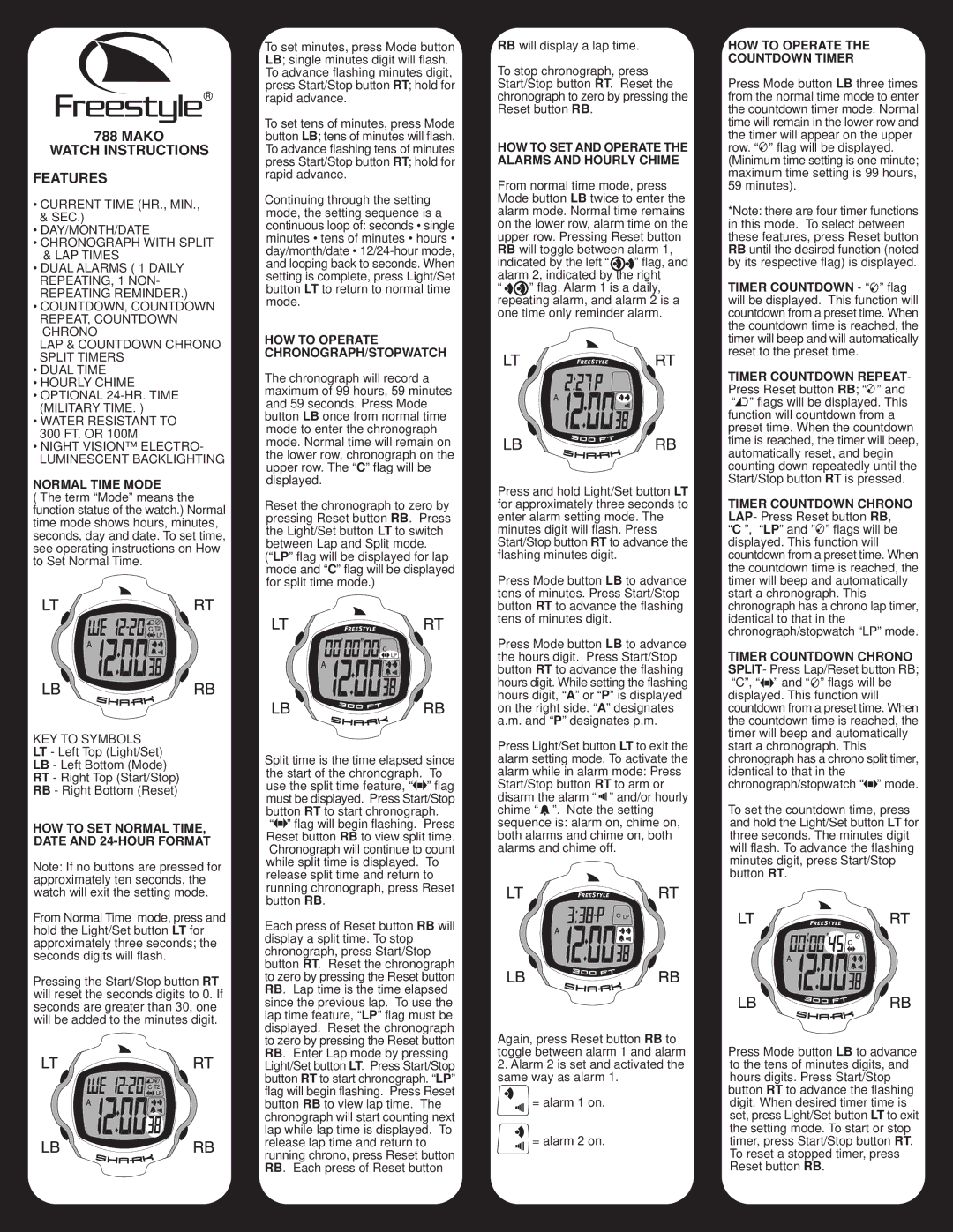 Freestyle 788 operating instructions Normal Time Mode, HOW to SET Normal TIME, Date and 24-HOUR Format 