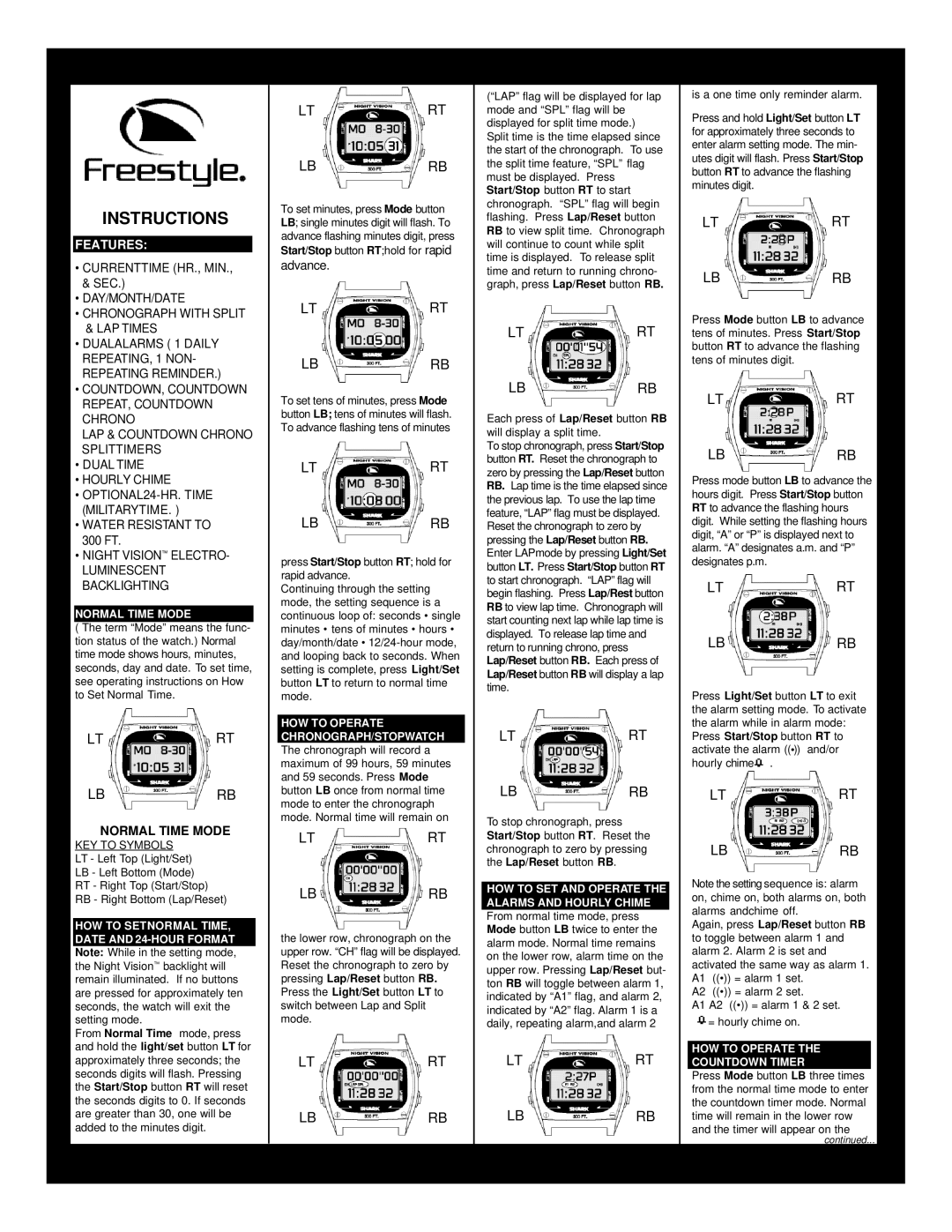 Freestyle 789 operating instructions Ltrt Lbrb, Normal Time Mode, HOW to Operate Countdown Timer 