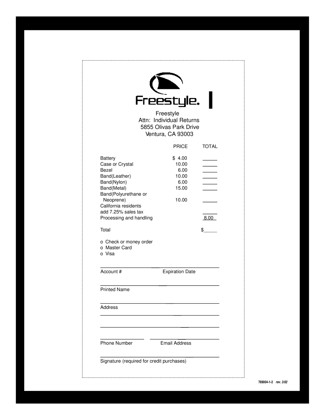 Freestyle 789 operating instructions Price Total 