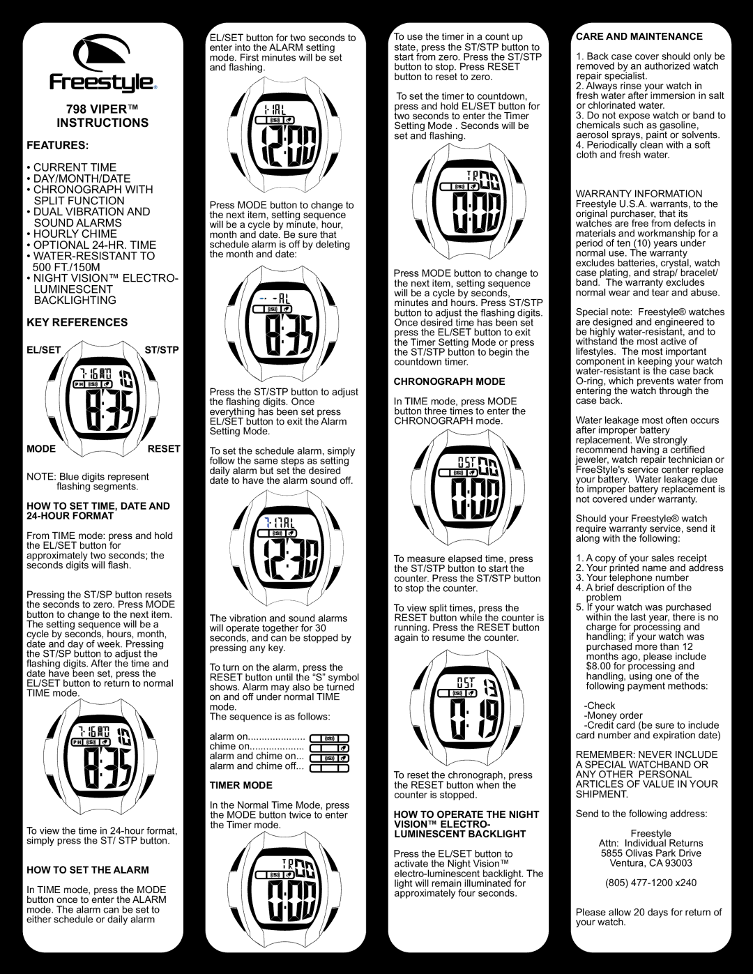 Freestyle 798 warranty Instructions, Features, KEY References 