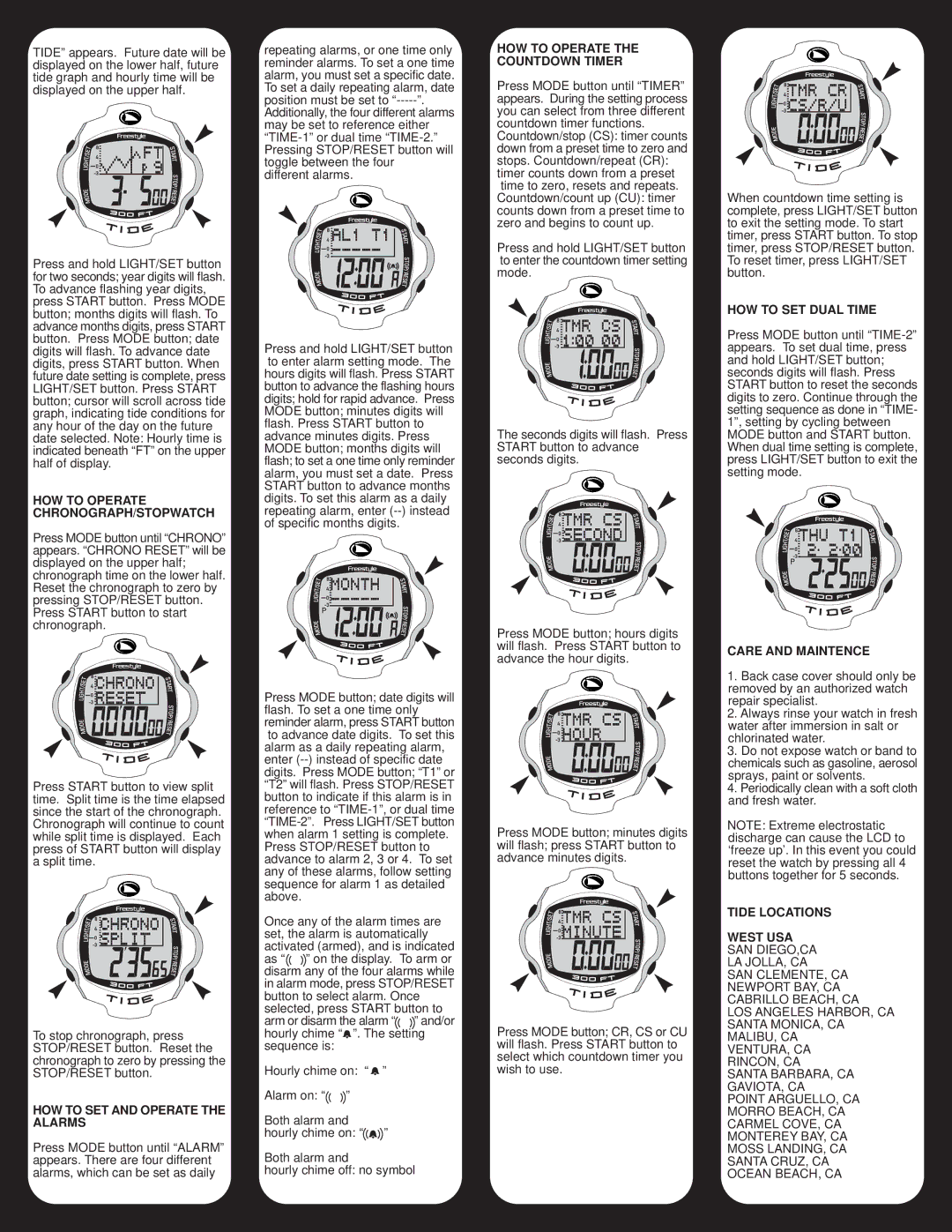 Freestyle 816 HOW to Operate CHRONOGRAPH/STOPWATCH, HOW to SET and Operate the Alarms, HOW to Operate Countdown Timer 