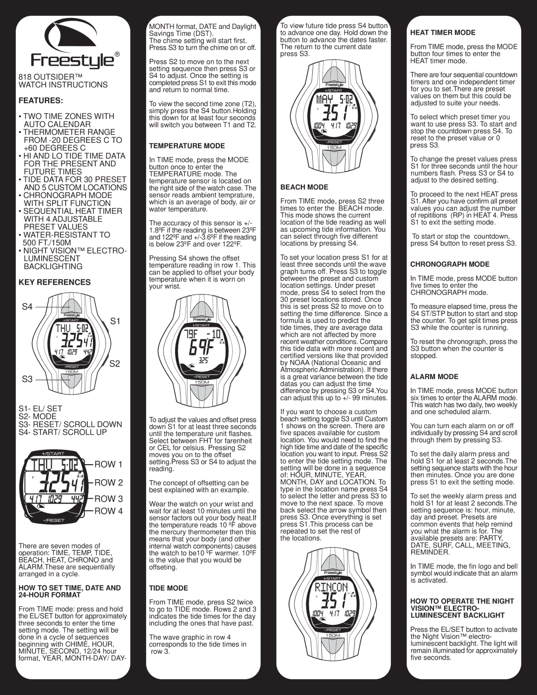 Freestyle 818 manual Features, KEY References 