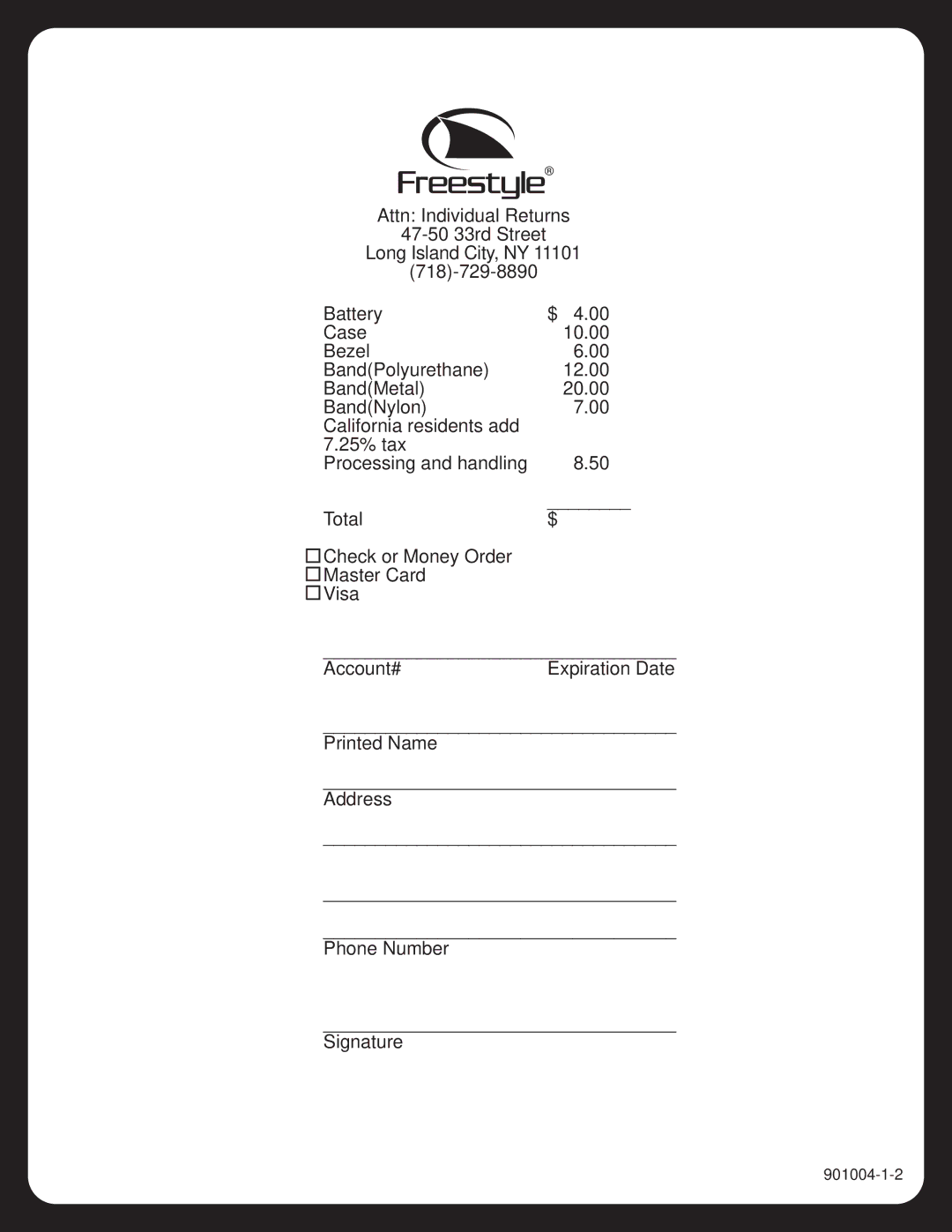 Freestyle warranty 901004-1-2 