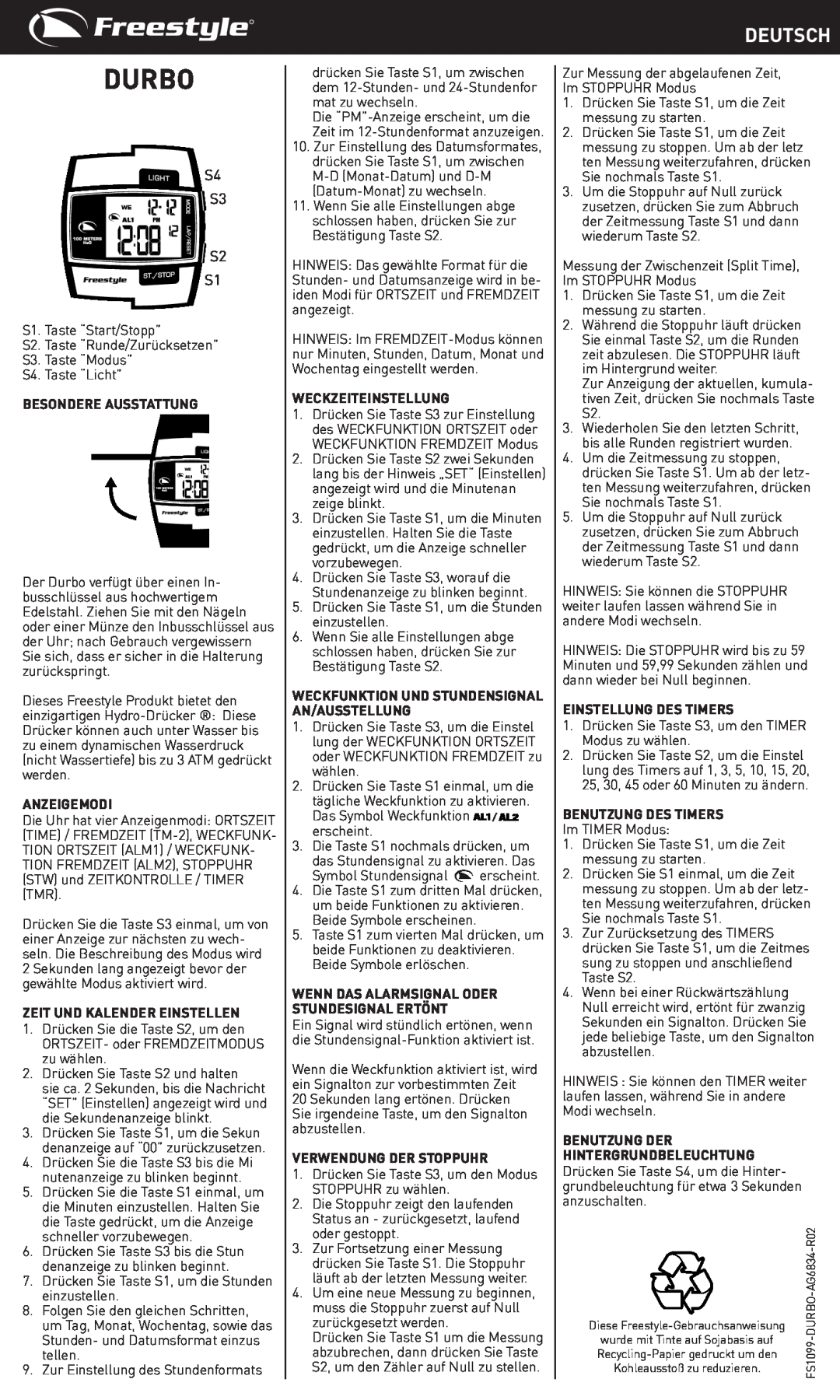 Freestyle Durbo manual Deutsch, S4 S3 S2 S1 