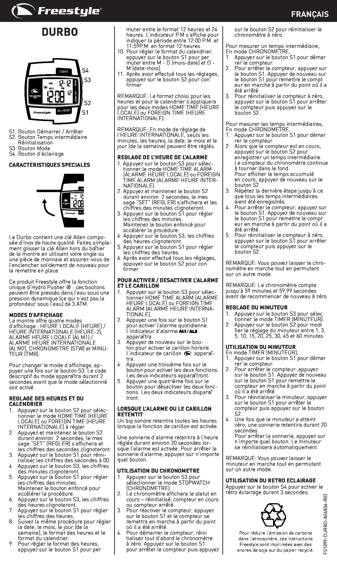 Freestyle Durbo manual Français, S4 S3 S2 S1 