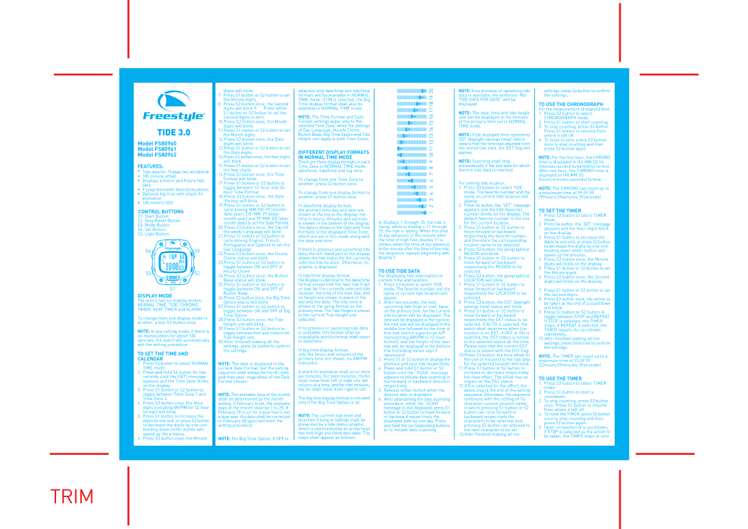 Freestyle FS80960, FS80961 manual Features, Control Buttons, Display Mode, To SET the Time Calendar, To USE Tide Data 