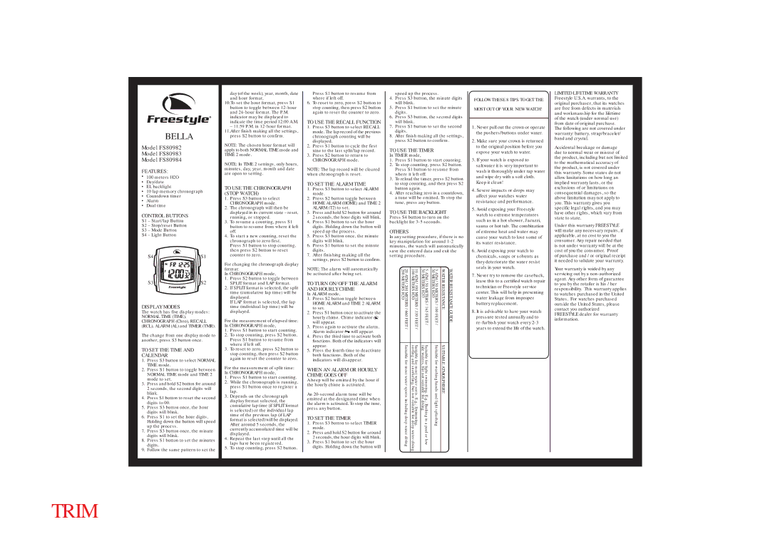 Freestyle FS80983 warranty Features, Control Buttons, Display Modes, To SET the Time Calendar, To SET the Alarm Time 