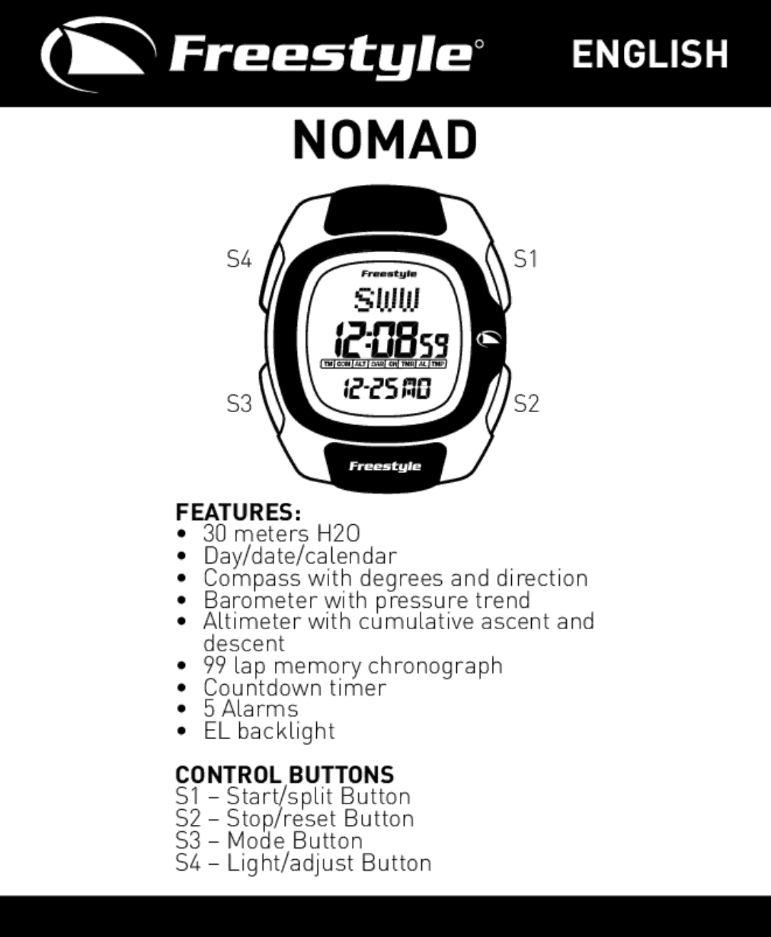 Freestyle Nomad manual Features, Control Buttons 