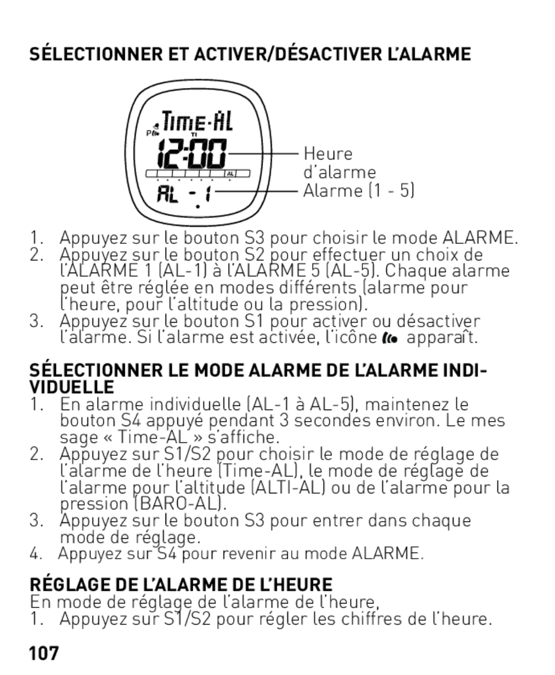 Freestyle Nomad Sélectionner ET ACTIVER/DÉSACTIVER L’ALARME, Sélectionner LE Mode Alarme DE L’ALARME INDI- Viduelle, 107 