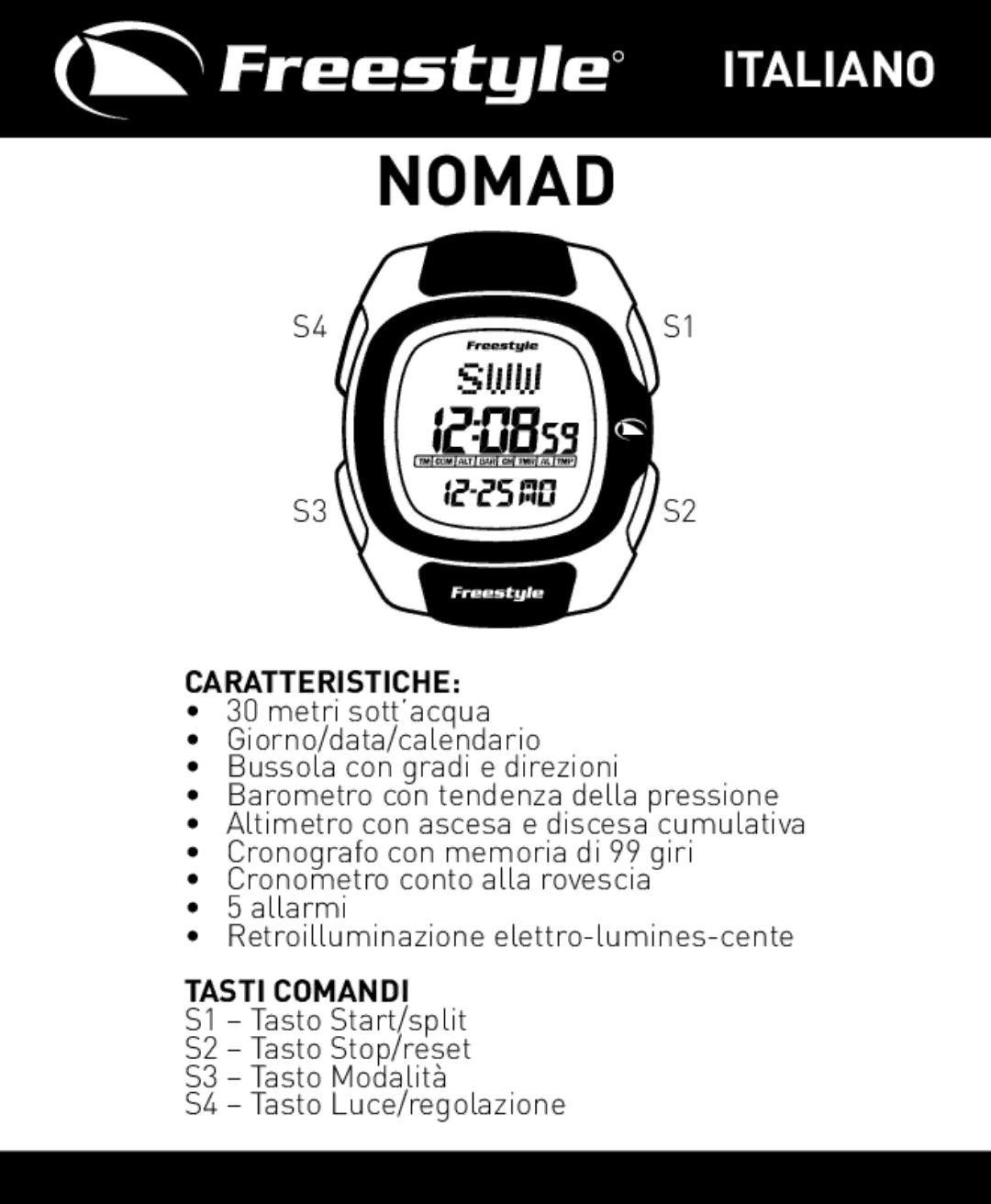 Freestyle Nomad manual Caratteristiche, Tasti Comandi 