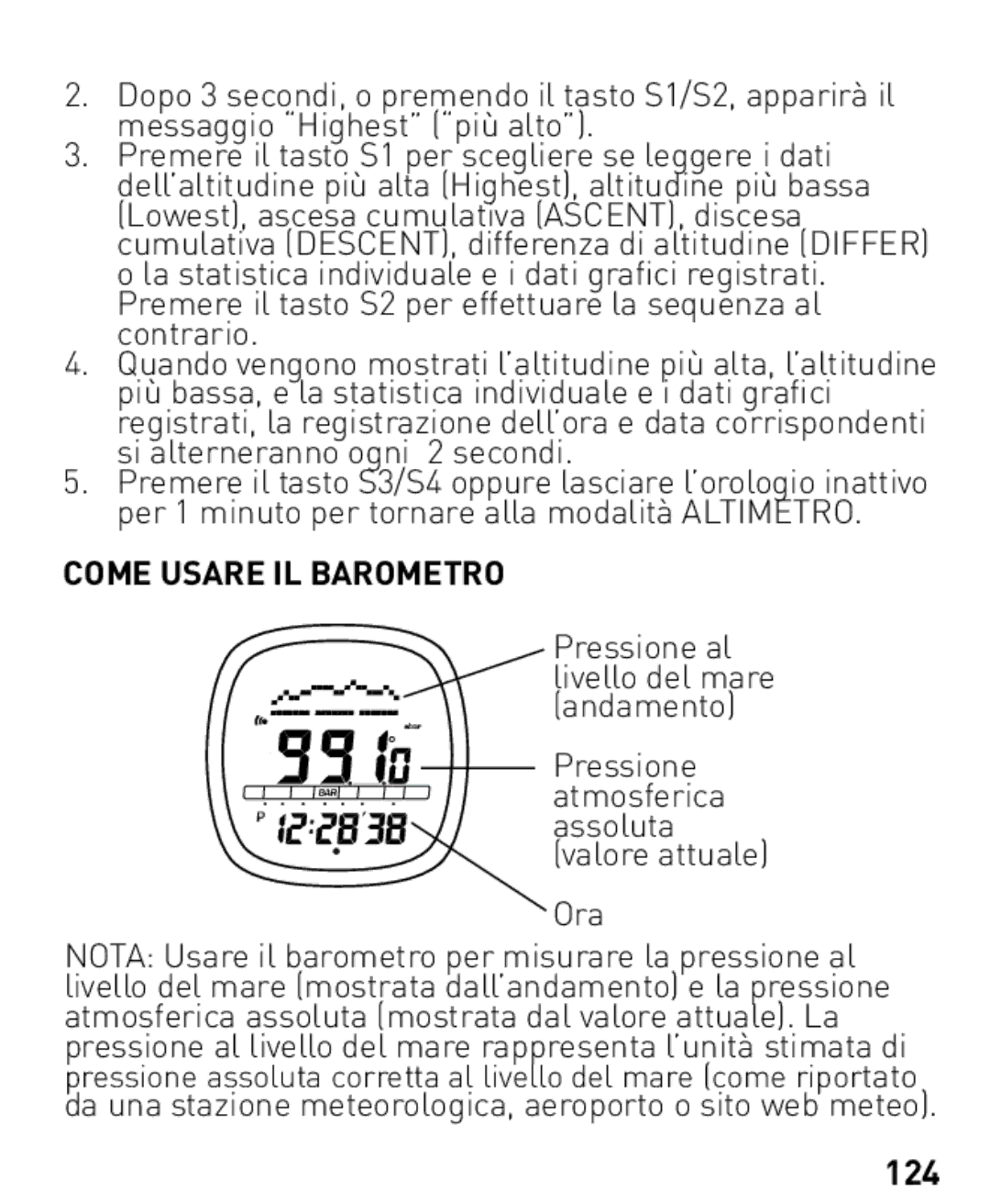 Freestyle Nomad manual Come Usare IL Barometro, 124 