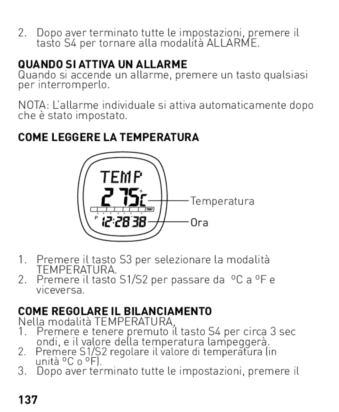 Freestyle Nomad manual Quando SI Attiva UN Allarme, Come Leggere LA Temperatura, Come Regolare IL Bilanciamento, 137 