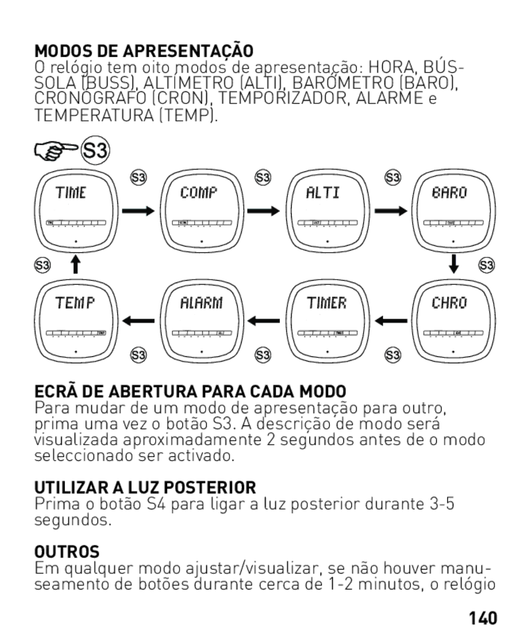 Freestyle Nomad manual Modos DE Apresentação, Ecrã DE Abertura Para Cada Modo, Utilizar a LUZ Posterior, Outros, 140 