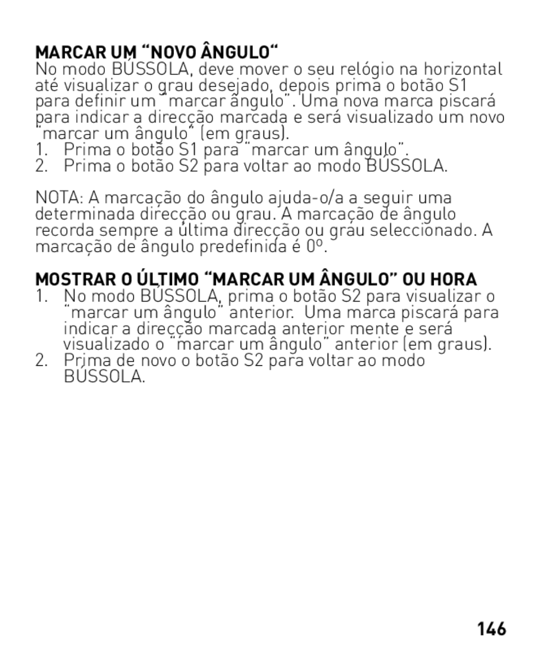 Freestyle Nomad manual Marcar UM Novo Ângulo, Mostrar O Último Marcar UM Ângulo OU Hora, Bússola, 146 