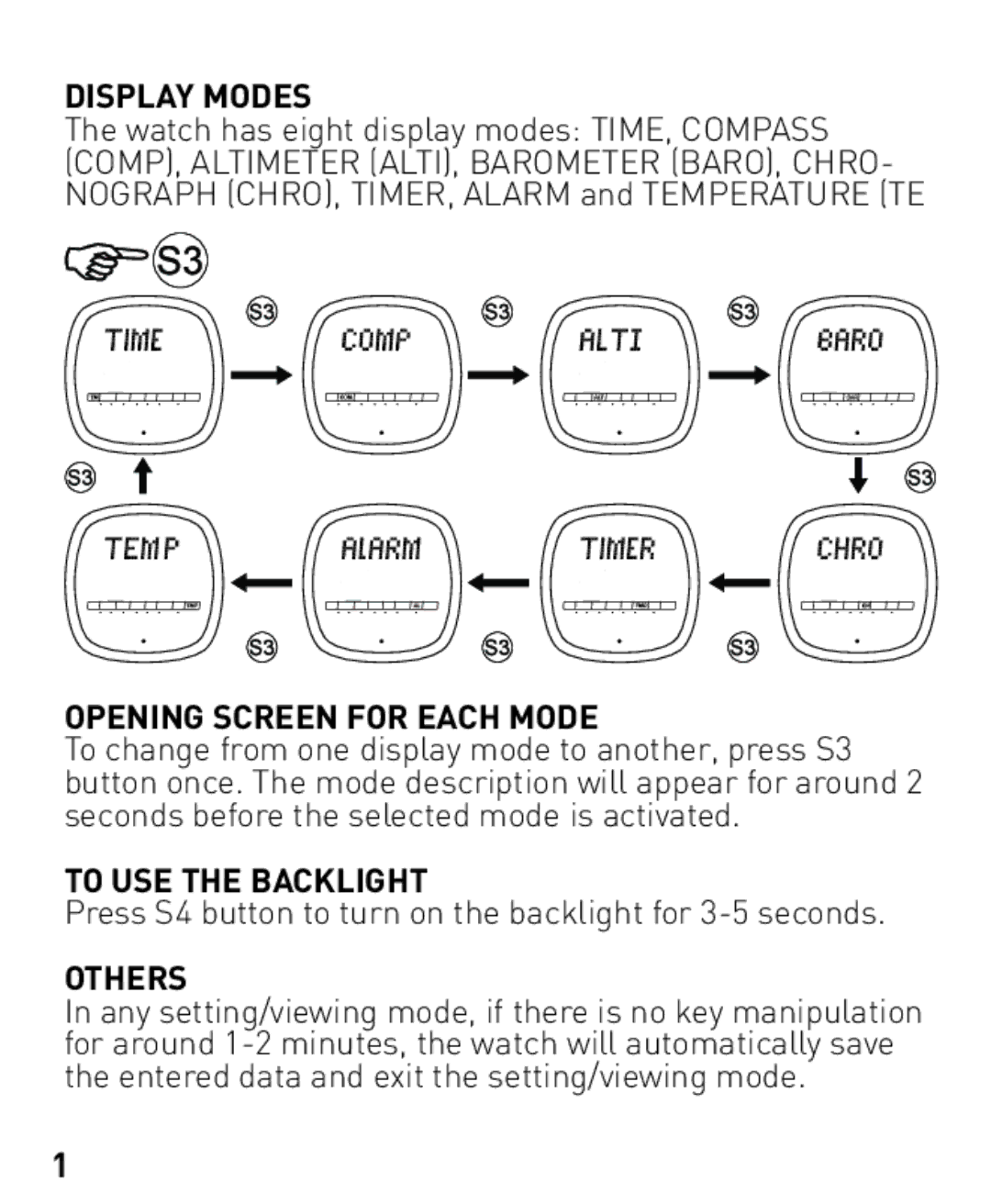 Freestyle Nomad manual Display Modes, Opening Screen for Each Mode, To USE the Backlight, Others 