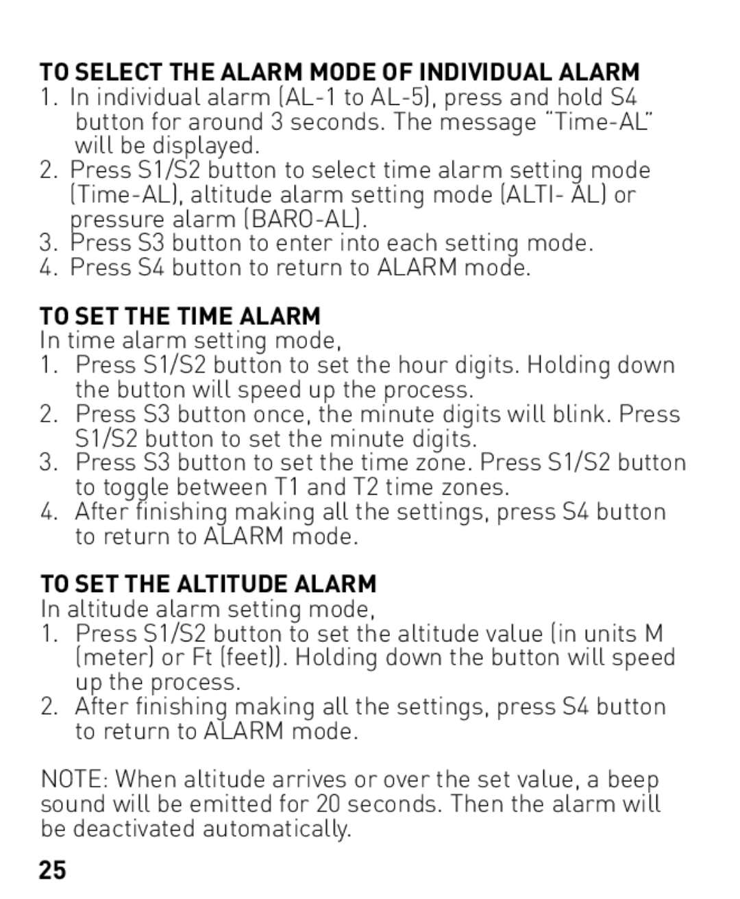 Freestyle Nomad manual To Select the Alarm Mode of Individual Alarm, To SET the Time Alarm, To SET the Altitude Alarm 