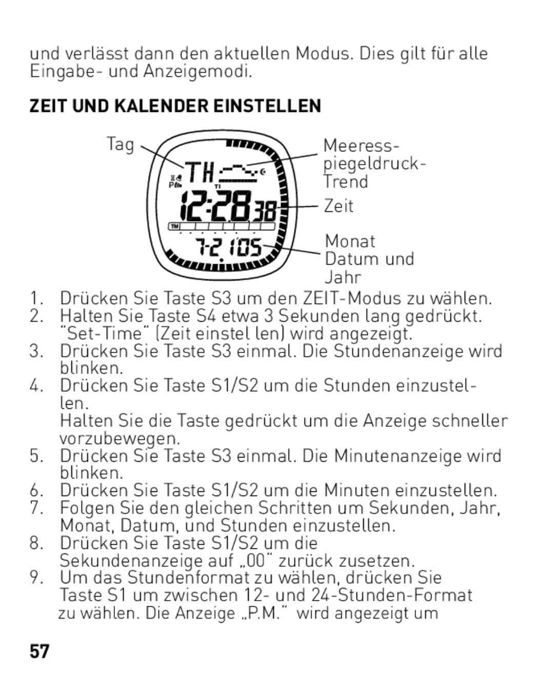 Freestyle Nomad manual Zeit UND Kalender Einstellen 