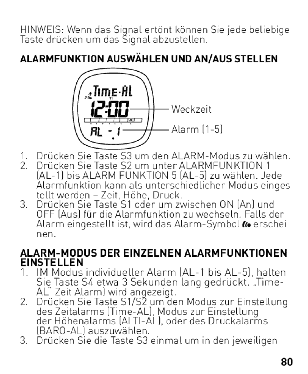 Freestyle Nomad manual Alarmfunktion Auswählen UND AN/AUS Stellen, ALARM-MODUS DER Einzelnen Alarmfunktionen Einstellen 