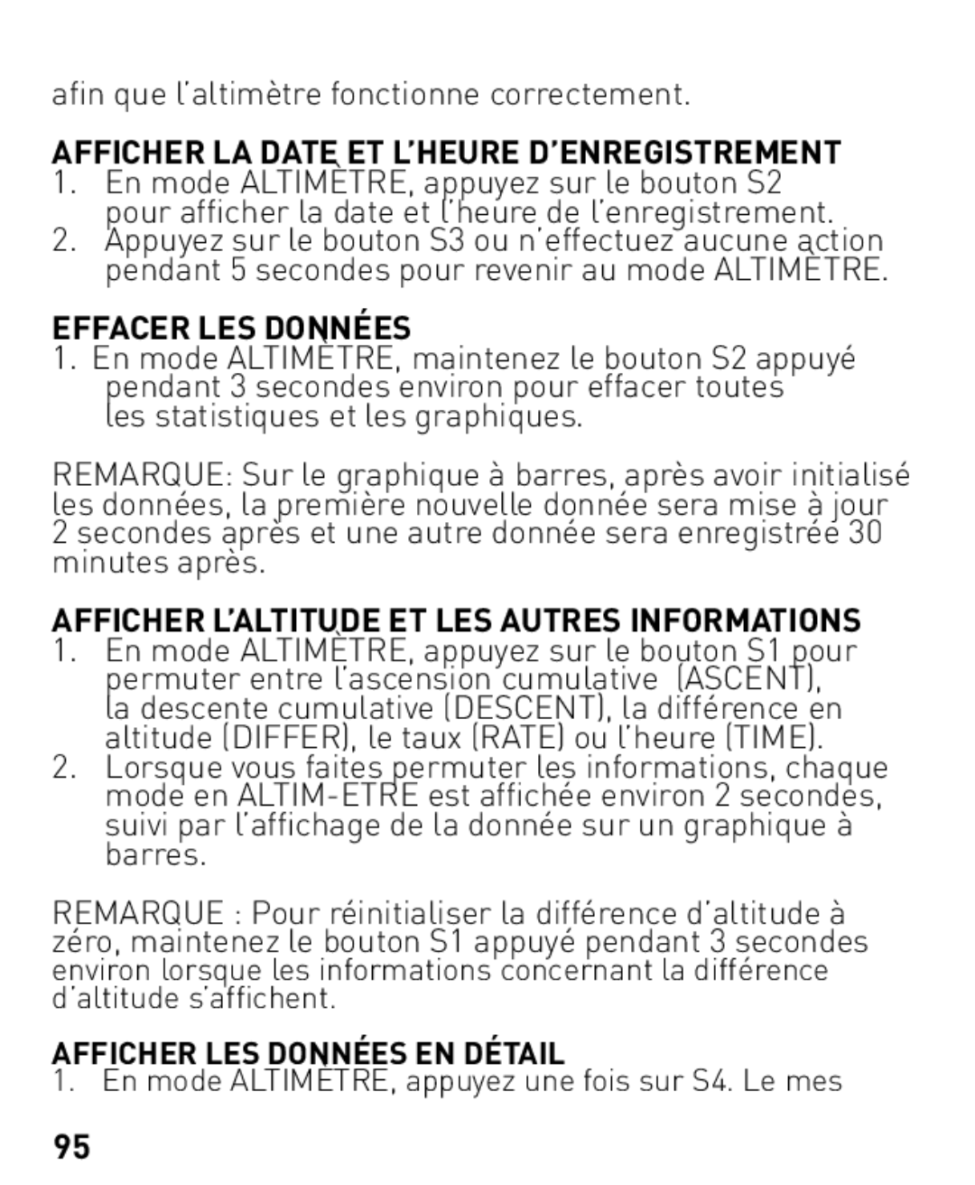 Freestyle Nomad manual Afin que l’altimètre fonctionne correctement, Pour afficher la date et l’heure de l’enregistrement 