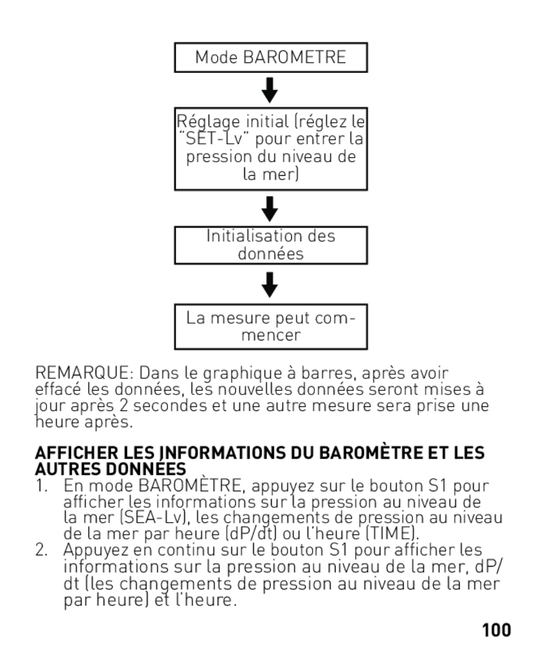 Freestyle Nomad manual Afficher LES Informations DU Baromètre ET LES Autres Données, 100 