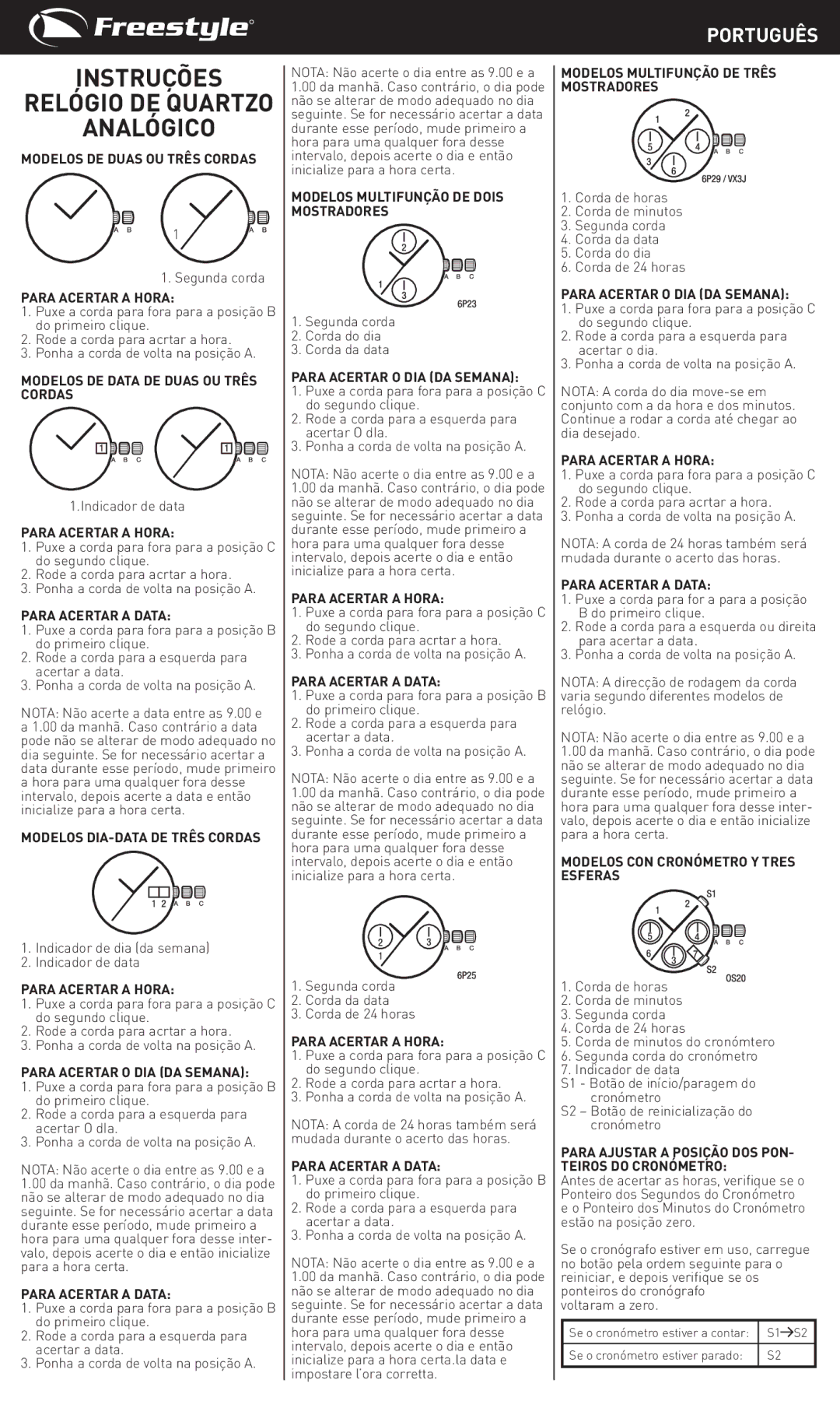 Freestyle Quartz Analog manual Instruções, Analógico, Português 