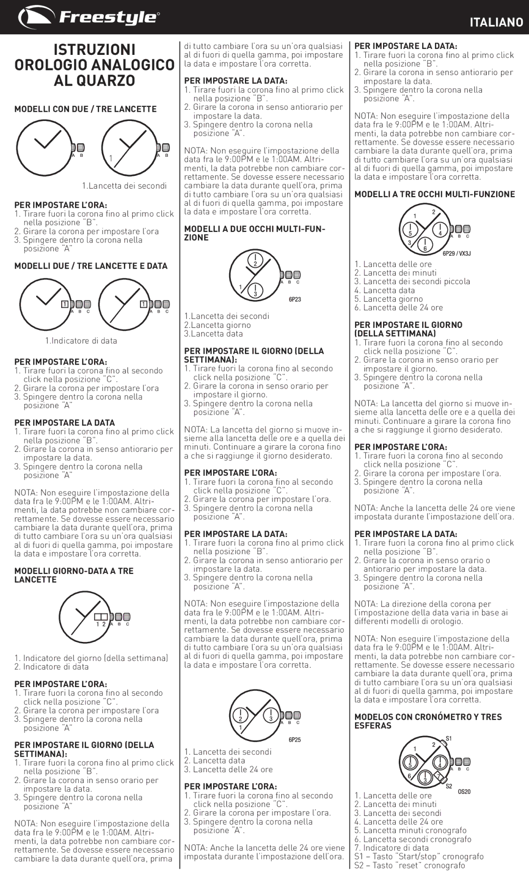 Freestyle Quartz Analog manual Istruzioni, AL Quarzo, Italiano 