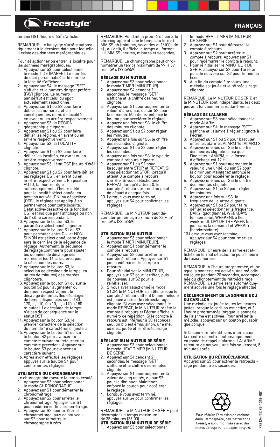 Freestyle TIDE 3.0 manual Utilisation Du Chronographe, Utilisation Du Minuteur, Réglage Du Minuteur De Série, Français 