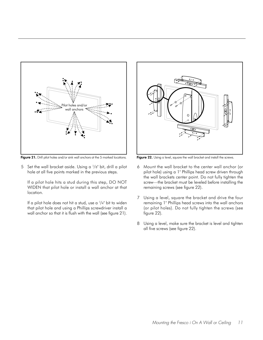 Fresco Speaker user manual Mounting the Fresco i On a Wall or Ceiling 