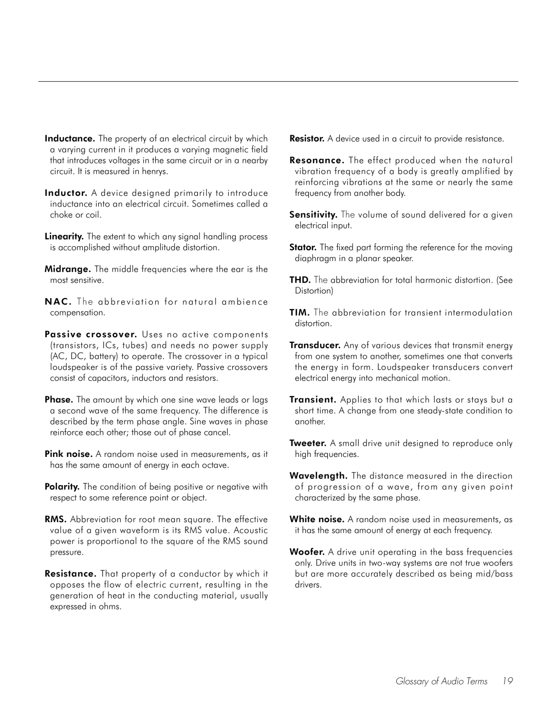 Fresco Speaker user manual Glossary of Audio Terms 
