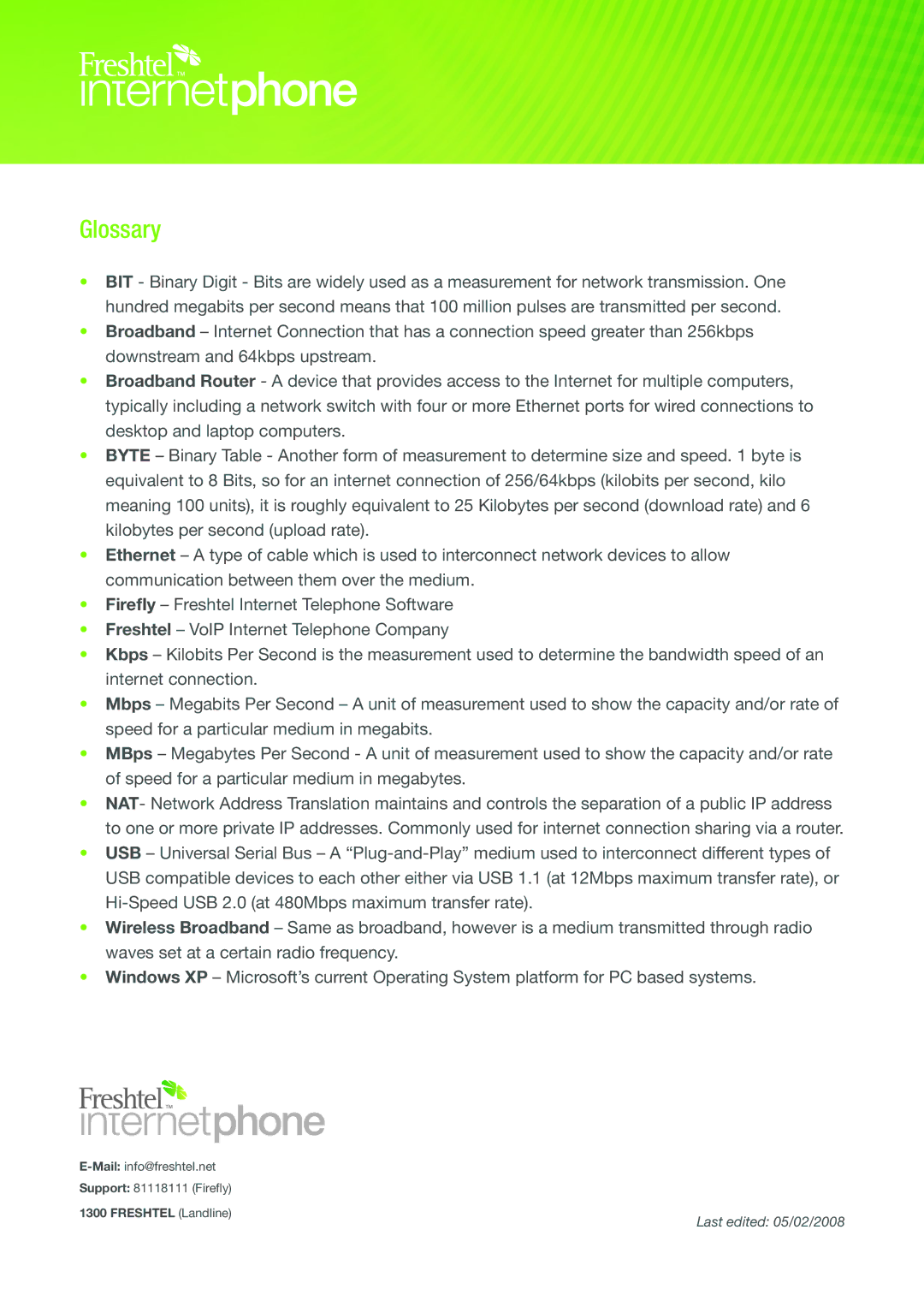 Freshtel 64xx, 74xx manual Glossary 